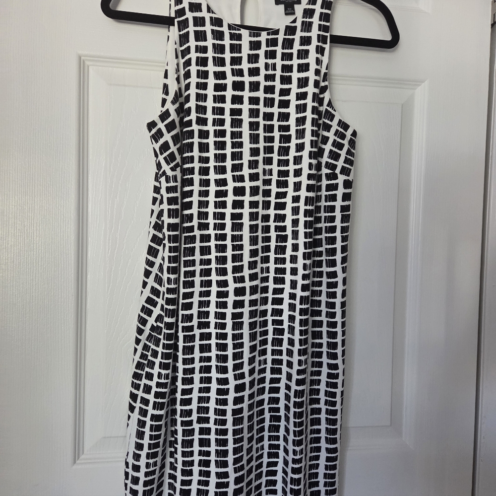 Ann Taylor Black and White Checkered Midi Dress